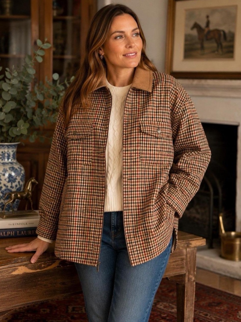 Lauren Ralph Lauren Worsted Wool Plaid Zip Front Shirt/Jacket Large women’s LRL